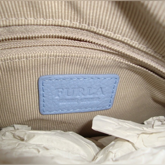 NWT Furla Alissa Small Satchel Light Blue Pebble Leather - Picture 7 of 8